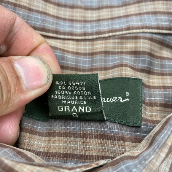 Eddie Bauer Shirt Men Large Tall LT Brown Blue Plaid Button Down DEFECT Stitched - Picture 6 of 10
